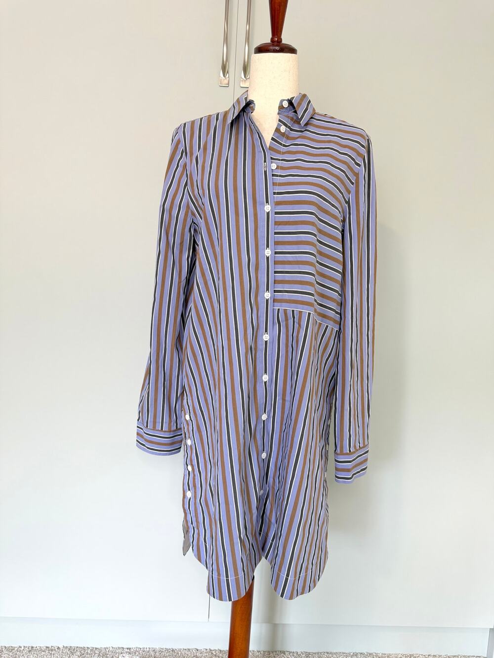 PEARL by LELA ROSE Designer Mixed Stripe Poplin Shirt Dress / Tunic